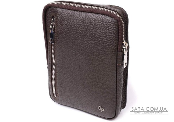 Прямокутна сумка бананка із зернистої натуральної шкіри GRANDE PELLE 22878 Коричнева