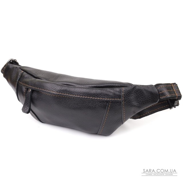 Приваблива сумка-бананка для чоловіків з натуральної шкіри зернистої Shvigel 23127 Чорний Приваблива сумка-бананка для чоловіків з натуральної шкіри зернистої Shvigel 23127 Чорний