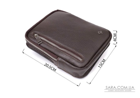 Прямокутна сумка бананка із зернистої натуральної шкіри GRANDE PELLE 22878 Коричнева