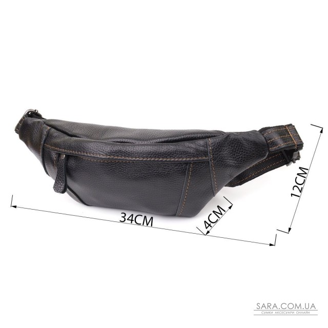 Приваблива сумка-бананка для чоловіків з натуральної шкіри зернистої Shvigel 23127 Чорний Приваблива сумка-бананка для чоловіків з натуральної шкіри зернистої Shvigel 23127 Чорний