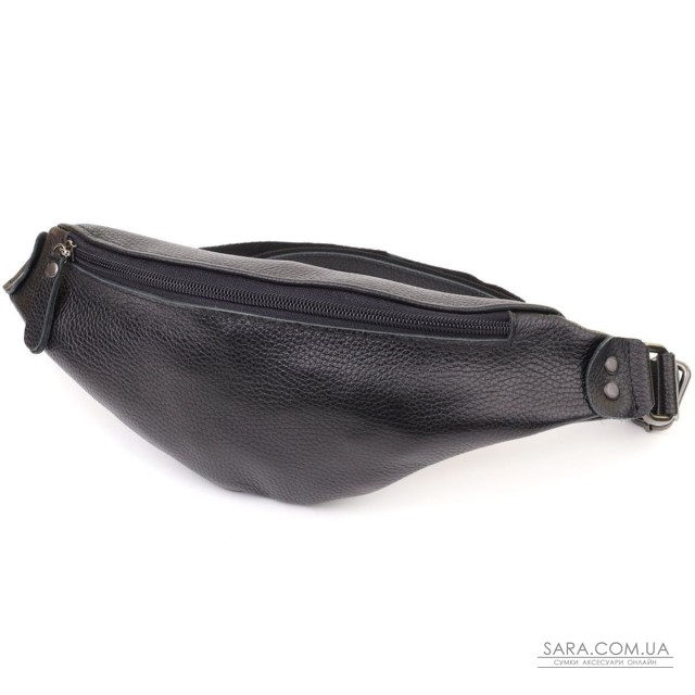 Зручна сумка бананка для чоловіків із зернистої натуральної шкіри Shvigel 23136 Чорний Зручна сумка бананка для чоловіків із зернистої натуральної шкіри Shvigel 23136 Чорний