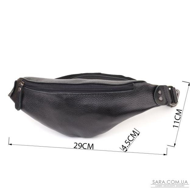 Зручна сумка бананка для чоловіків із зернистої натуральної шкіри Shvigel 23136 Чорний Зручна сумка бананка для чоловіків із зернистої натуральної шкіри Shvigel 23136 Чорний