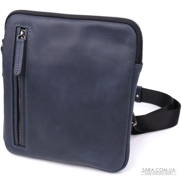Сумка невеликого розміру для чоловіків на плече з натуральної шкіри Shvigel 23148 Синій Сумка невеликого розміру для чоловіків на плече з натуральної шкіри Shvigel 23148 Синій
