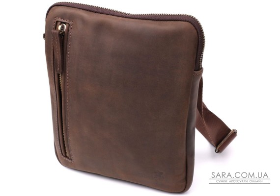 Практична сумка для чоловіків на плече з натуральної вінтажної шкіри Shvigel 23149 Коричневий