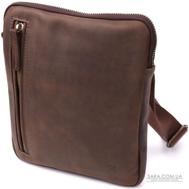 Практична сумка для чоловіків на плече з натуральної вінтажної шкіри Shvigel 23149 Коричневий Практична сумка для чоловіків на плече з натуральної вінтажної шкіри Shvigel 23149 Коричневий