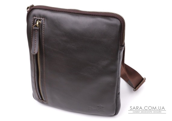 Елегантна чоловіча сумка з гладкої натуральної шкіри Shvigel 23150 Коричневий