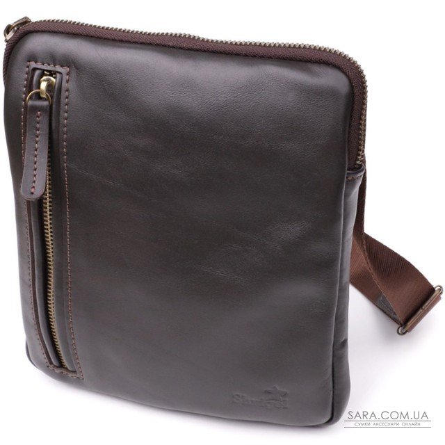 Елегантна чоловіча сумка з гладкої натуральної шкіри Shvigel 23150 Коричневий Елегантна чоловіча сумка з гладкої натуральної шкіри Shvigel 23150 Коричневий