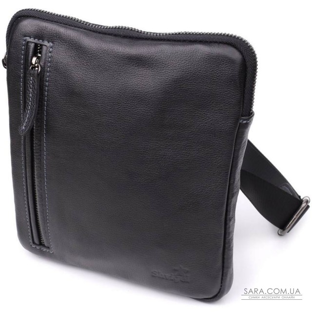 Сумка на плече для чоловіків із міцної зернистої шкіри Shvigel 23152 Чорний Сумка на плече для чоловіків із міцної зернистої шкіри Shvigel 23152 Чорний