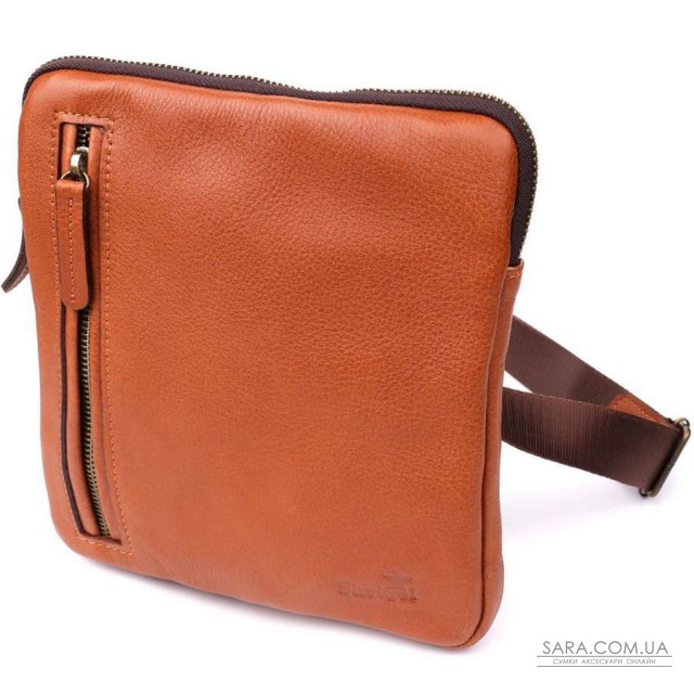 Чоловіча шкіряна сумка через плече із міцної зернистої шкіри Shvigel 23151 Рудий Чоловіча шкіряна сумка через плече із міцної зернистої шкіри Shvigel 23151 Рудий