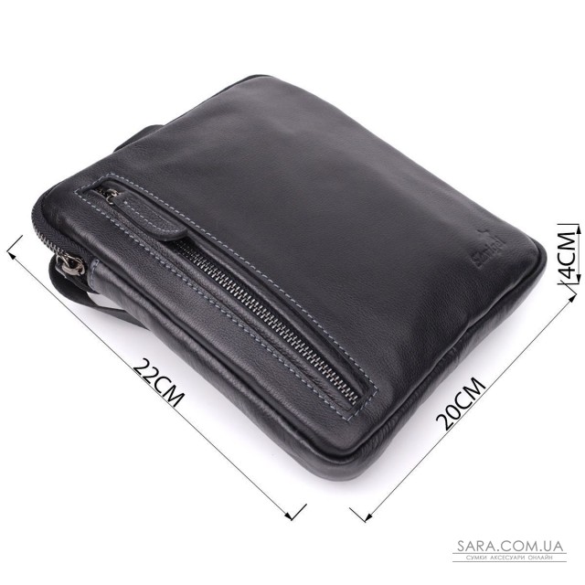 Сумка на плече для чоловіків із міцної зернистої шкіри Shvigel 23152 Чорний Сумка на плече для чоловіків із міцної зернистої шкіри Shvigel 23152 Чорний