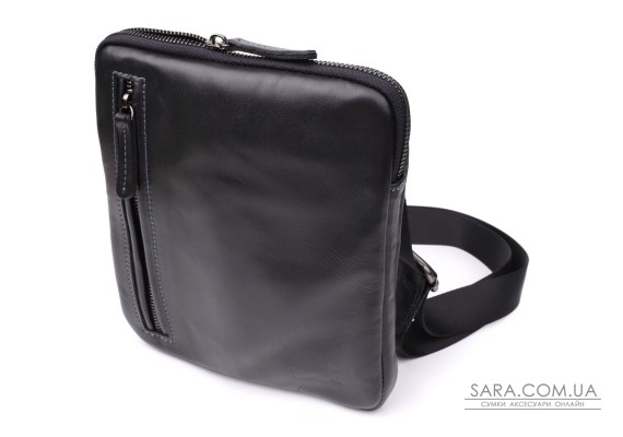 Стильна та практична чоловіча сумка на плече з натуральної гладкої шкіри Shvigel 23153 Чорний