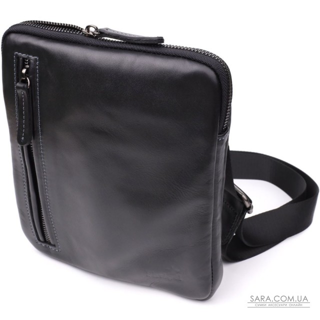 Стильна та практична чоловіча сумка на плече з натуральної гладкої шкіри Shvigel 23153 Чорний Стильна та практична чоловіча сумка на плече з натуральної гладкої шкіри Shvigel 23153 Чорний