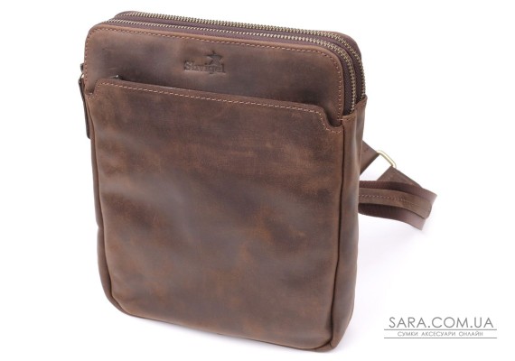 Чоловіча сумка через плече з вінтажної шкіри Shvigel 20866_1 Коричневий