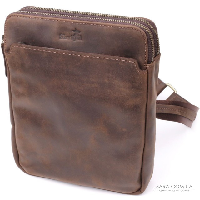 Чоловіча сумка через плече з вінтажної шкіри Shvigel 20866_1 Коричневий Чоловіча сумка через плече з вінтажної шкіри Shvigel 20866_1 Коричневий