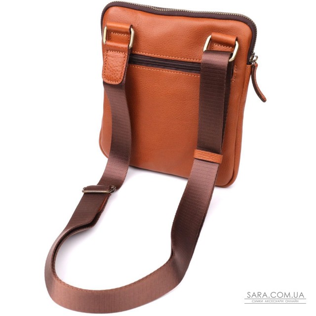 Чоловіча шкіряна сумка через плече із міцної зернистої шкіри Shvigel 23151 Рудий Чоловіча шкіряна сумка через плече із міцної зернистої шкіри Shvigel 23151 Рудий