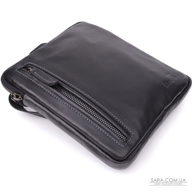 Сумка на плече для чоловіків із міцної зернистої шкіри Shvigel 23152 Чорний Сумка на плече для чоловіків із міцної зернистої шкіри Shvigel 23152 Чорний