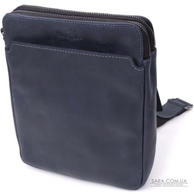 Практична чоловіча сумка через плече із вінтажної натуральної шкіри Shvigel 20867_1 Синій Практична чоловіча сумка через плече із вінтажної натуральної шкіри Shvigel 20867_1 Синій