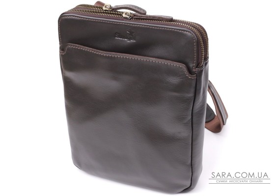 Вертикальна чоловіча сумка через плече із гладкої натуральної шкіри Shvigel 20868_1 Коричневий