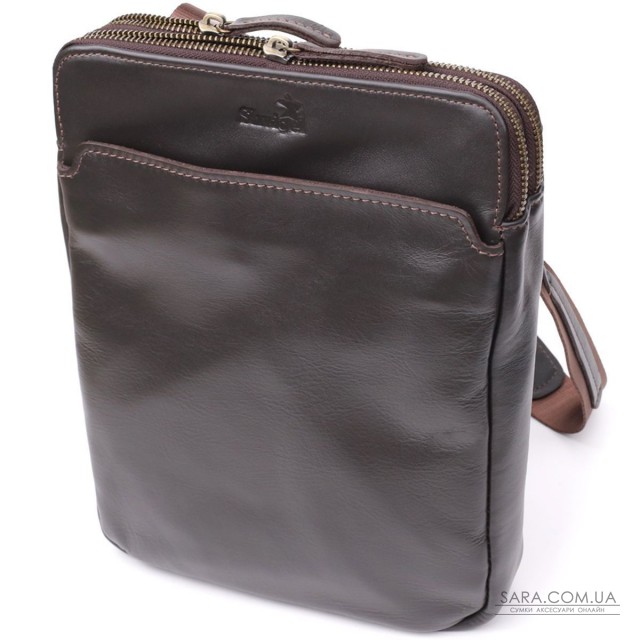 Вертикальна чоловіча сумка через плече із гладкої натуральної шкіри Shvigel 20868_1 Коричневий Вертикальна чоловіча сумка через плече із гладкої натуральної шкіри Shvigel 20868_1 Коричневий