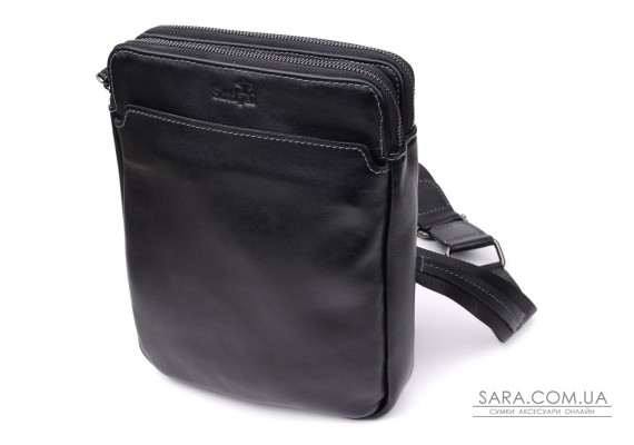 Красива чоловіча сумка через плече з гладкої натуральної шкіри Shvigel 20871_1 Чорний