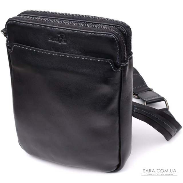 Красива чоловіча сумка через плече з гладкої натуральної шкіри Shvigel 20871_1 Чорний Красива чоловіча сумка через плече з гладкої натуральної шкіри Shvigel 20871_1 Чорний
