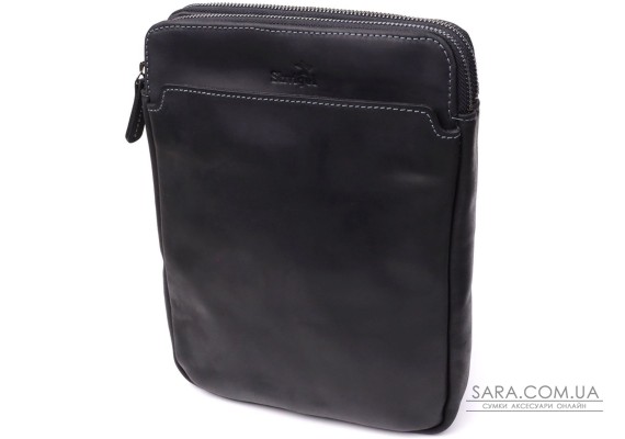 Практична чоловіча сумка через плече з вінтажної натуральної шкіри Shvigel 20870_1 Чорний