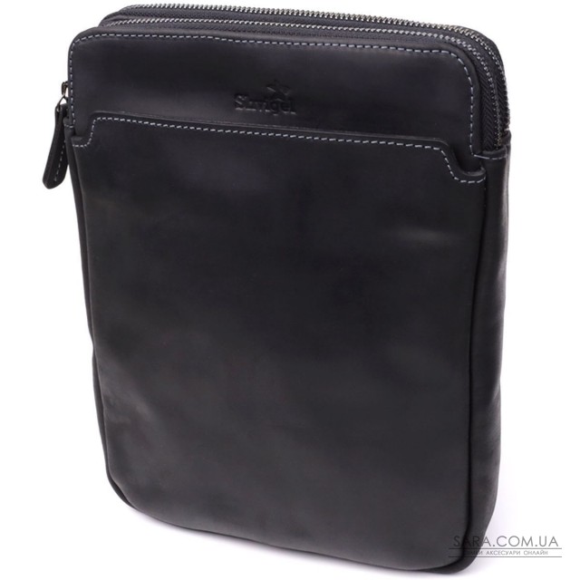 Практична чоловіча сумка через плече з вінтажної натуральної шкіри Shvigel 20870_1 Чорний Практична чоловіча сумка через плече з вінтажної натуральної шкіри Shvigel 20870_1 Чорний