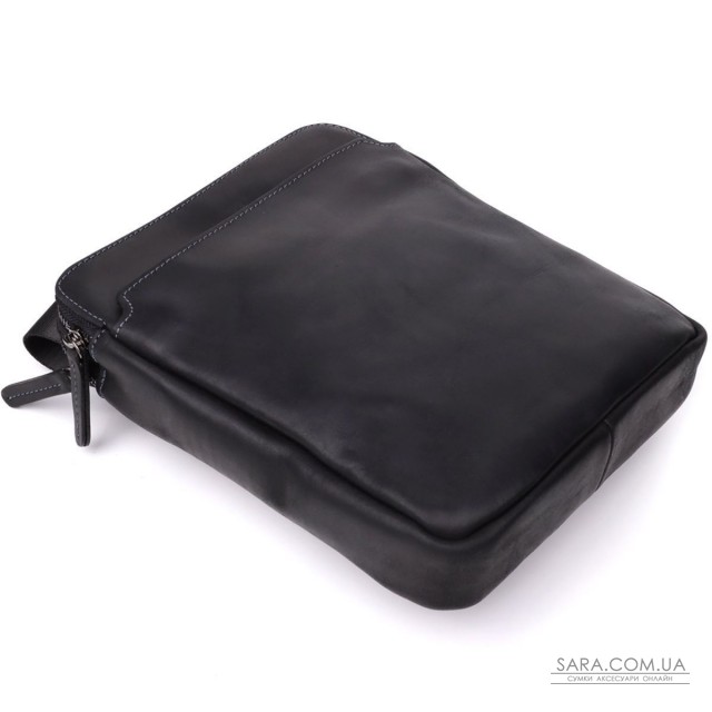 Практична чоловіча сумка через плече з вінтажної натуральної шкіри Shvigel 20870_1 Чорний Практична чоловіча сумка через плече з вінтажної натуральної шкіри Shvigel 20870_1 Чорний