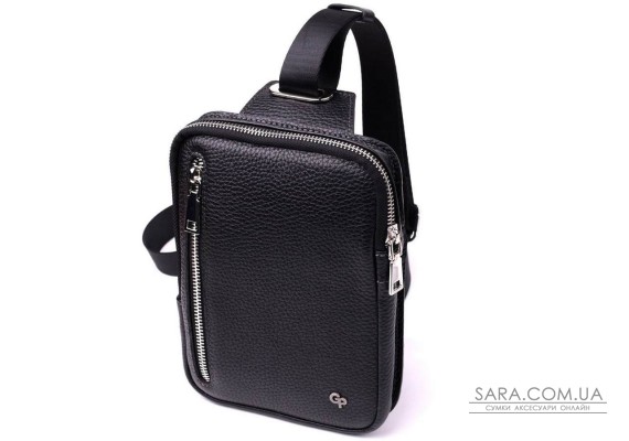 Прямокутна сумка бананка з якісної натуральної шкіри GRANDE PELLE 22877 Чорний