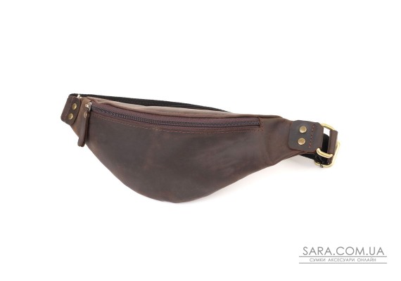 Стильна чоловіча бананка з натуральної вінтажної шкіри Shvigel 23130 Коричневий