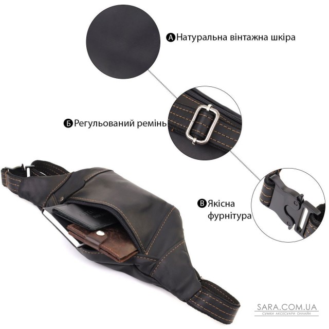 Стильна сумка-бананка для чоловіків із натуральної вінтажної шкіри Shvigel 23120 Чорний Стильна сумка-бананка для чоловіків із натуральної вінтажної шкіри Shvigel 23120 Чорний