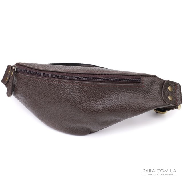 Модна сумка бананка для чоловіків із зернистої натуральної шкіри Shvigel 23137 Коричневий Модна сумка бананка для чоловіків із зернистої натуральної шкіри Shvigel 23137 Коричневий