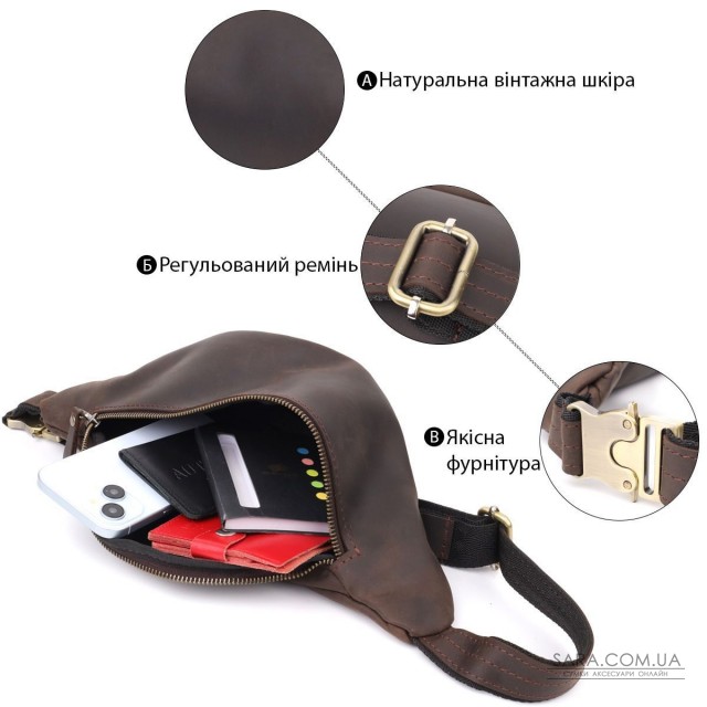 Добротна сумка бананка для чоловіків з натуральної шкіри вінтажної Shvigel 23139 Коричневий Добротна сумка бананка для чоловіків з натуральної шкіри вінтажної Shvigel 23139 Коричневий