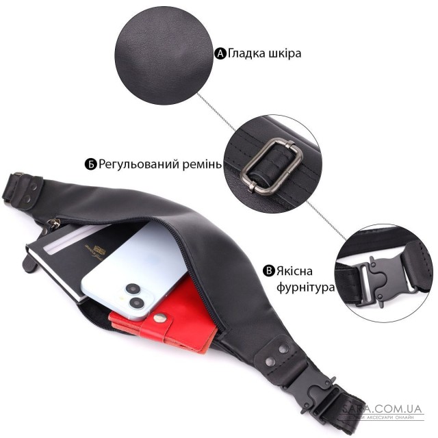 Сумка бананка для чоловіків з гладкої натуральної шкіри Shvigel 23134 Чорний Сумка бананка для чоловіків з гладкої натуральної шкіри Shvigel 23134 Чорний