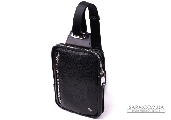 Чоловіча прямокутна сумка бананка із зернистої натуральної шкіри GRANDE PELLE 22879 Чорний