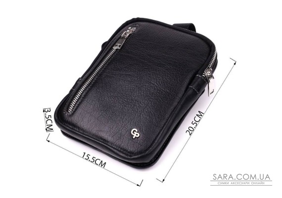 Чоловіча прямокутна сумка бананка із зернистої натуральної шкіри GRANDE PELLE 22879 Чорний