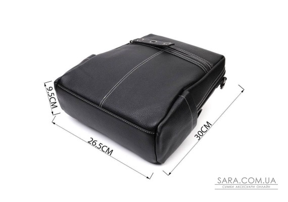 Вместительный женский рюкзак-сумка прошитый белой строчкой из натуральной кожи Vintage 22314 Черный