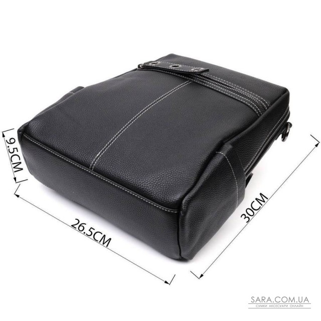 Вместительный женский рюкзак-сумка прошитый белой строчкой из натуральной кожи Vintage 22314 Черный Вместительный женский рюкзак-сумка прошитый белой строчкой из натуральной кожи Vintage 22314 Черный