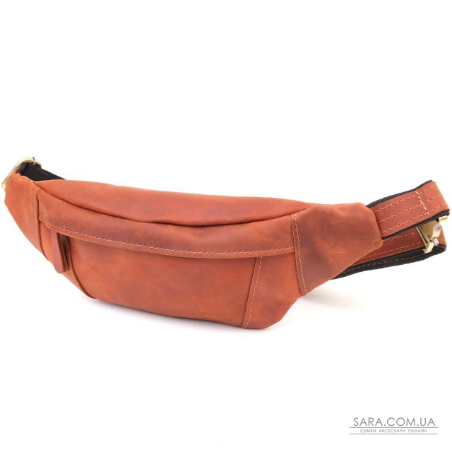 Практична сумка-бананка для чоловіків із натуральної вінтажної шкіри Shvigel 23122 Рудий Практична сумка-бананка для чоловіків із натуральної вінтажної шкіри Shvigel 23122 Рудий