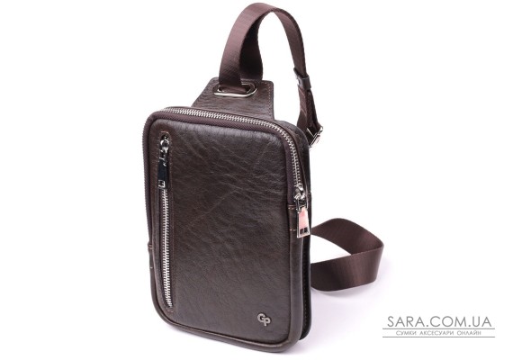 Чоловіча прямокутна сумка бананка з гладкої натуральної шкіри GRANDE PELLE 22880 Коричневий