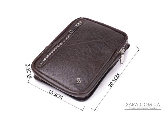 Чоловіча прямокутна сумка бананка з гладкої натуральної шкіри GRANDE PELLE 22880 Коричневий