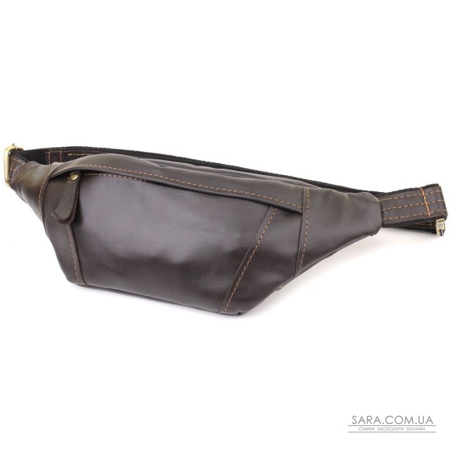 Чоловіча сумка-бананка компактного розміру з натуральної шкіри Shvigel 23126 Коричневий Чоловіча сумка-бананка компактного розміру з натуральної шкіри Shvigel 23126 Коричневий