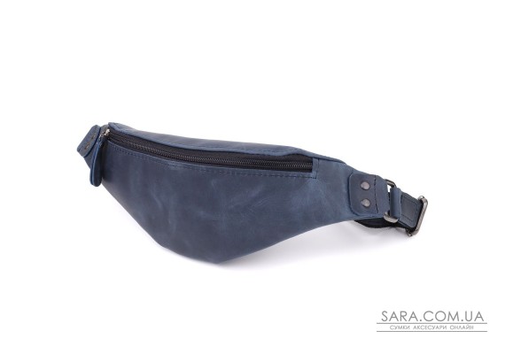 Чоловіча зручна бананка з натуральної вінтажної шкіри Shvigel 23132 Синій