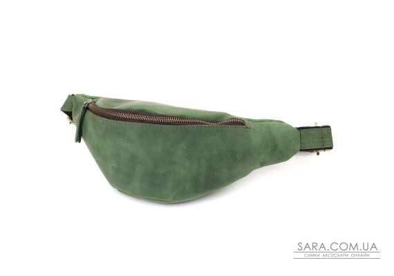 Стильна чоловіча бананка відмінної якості з натуральної шкіри вінтажної шкіри Shvigel 23142 Зелений