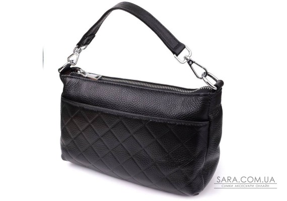 Жіноча сумка з двома ремінцями із натуральної шкіри Vintage 22926 Чорний