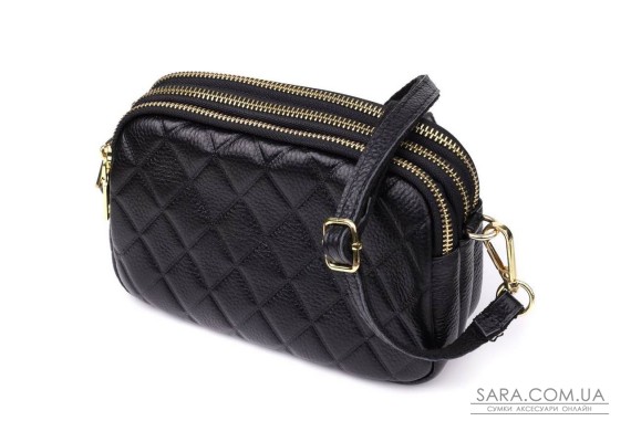 Сумка з натуральної шкіри з трьома відділеннями для жінок Vintage 22890 Чорний
