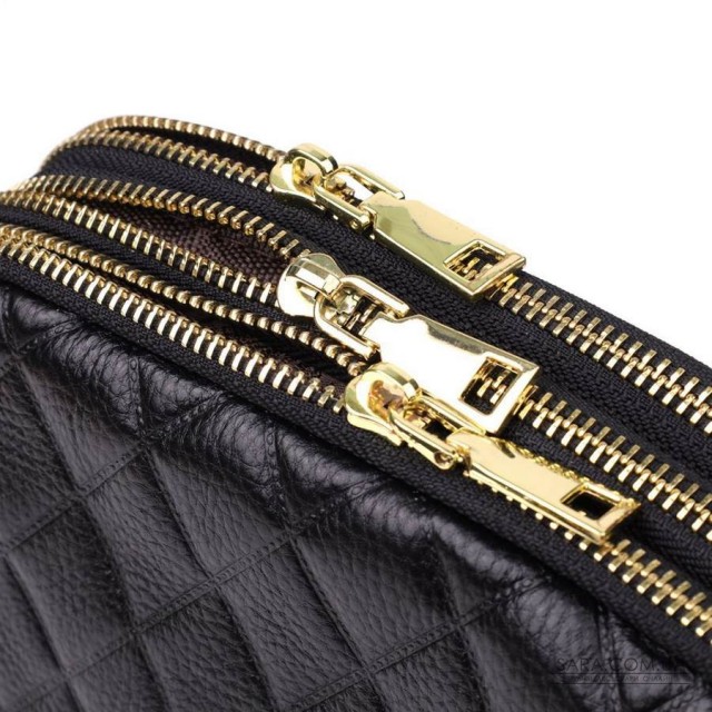 Сумка з натуральної шкіри з трьома відділеннями для жінок Vintage 22890 Чорний Сумка з натуральної шкіри з трьома відділеннями для жінок Vintage 22890 Чорний