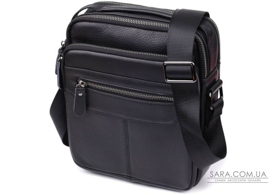 Вертикальна чоловіча сумка з натуральної шкіри Vintage 22967 Чорний Вертикальна чоловіча сумка з натуральної шкіри Vintage 22967 Чорний