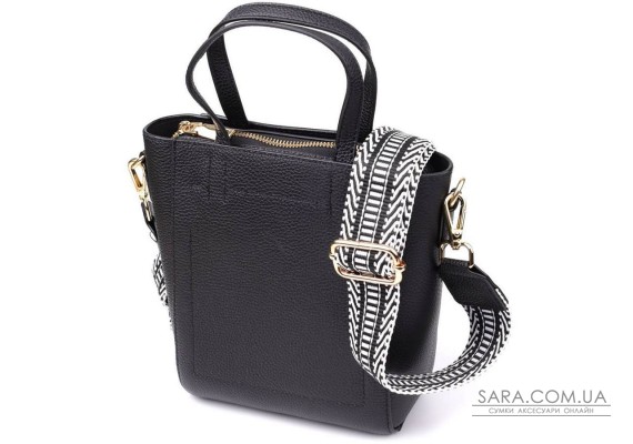 Трапецієподібна сумка для жінок з натуральної шкіри Vintage 22916 Чорний