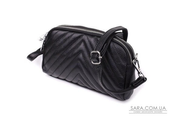 Сумка прошита трикутниками із натуральної шкіри Vintage 22909 Чорний